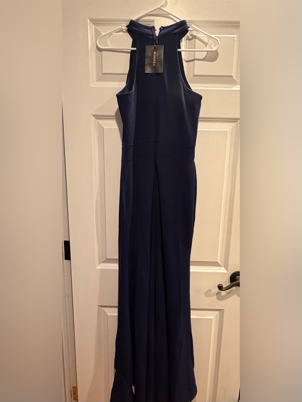 Navy Ruffle Column Dress - Women's Elegant Evening Dress